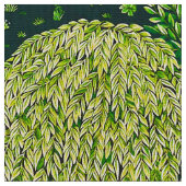 森の動物は、青い緑の小川のフローラ ファブリック (クローズアップ)