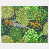 森の動物は、青い緑の小川のフローラ フリースブランケット (正面(横))