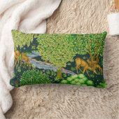 森の動物は、青い緑の小川のフローラ ランバークッション (ブランケット)