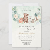 森の動物をメールで届けるウッドランドの赤ちゃんシャワー 招待状 (正面)