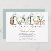 森の動物をメールで届けるウッドランドの赤ちゃんシャワー 招待状 (正面/裏面)