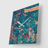 森の動物ウィリアム・モリス スクエア壁時計 (傾斜)