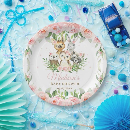 『森の動物フクロウピンクのフローラ』 ペーパープレート (パーティー)