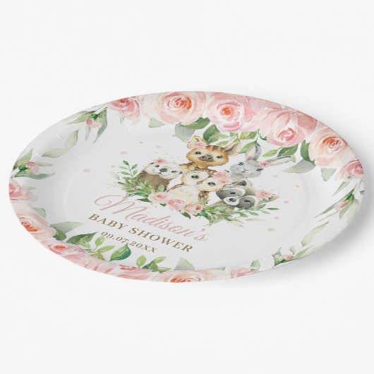 『森の動物フクロウピンクのフローラ』 ペーパープレート (アングル)