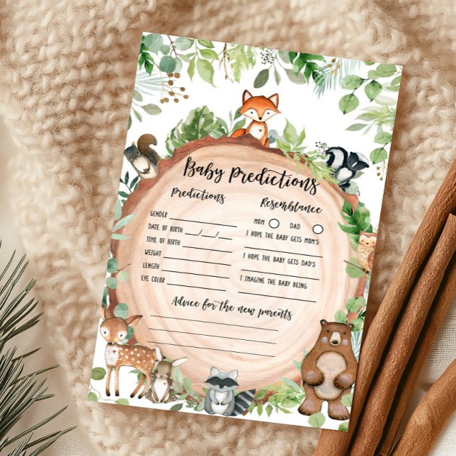 森の動物ベビーシャワーベビー予測ゲーム (Wood Slice Woodland Baby Shower Baby predictions Game)