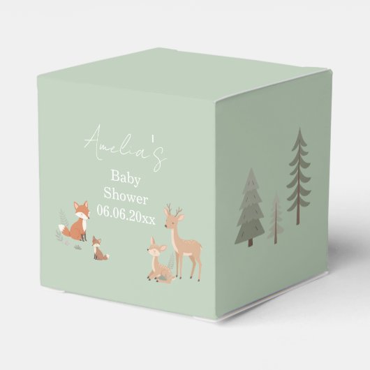 森の動物ベビーシャワー Sage Green フェイバーボックス (裏面サイド)