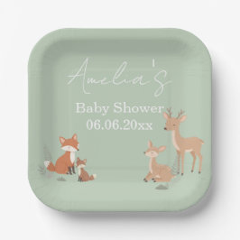 森の動物ベビーシャワー Sage Green ペーパープレート