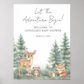 森の動物冒険ベビーシャワーウェルカムサイン ポスター (正面)