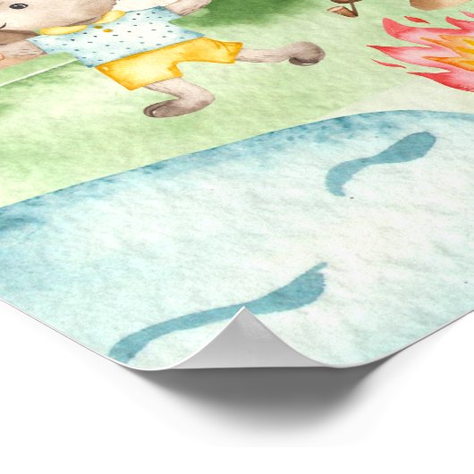 森の動物子供用ウォーターカラーキャンピングラブ ポスター (角)