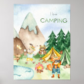 森の動物子供用ウォーターカラーキャンピング「I Love Camping」 ポスター (正面)