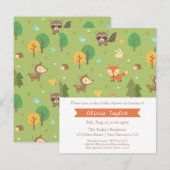 森の動物模様のベビーシャワー招待状 招待状 (正面/裏面)