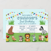 森の動物漫画の子ども向け誕生日 招待状 (正面/裏面)