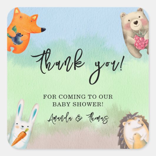 森の動物 – あなた感謝していの赤んだシャワー スクエアシール (正面)