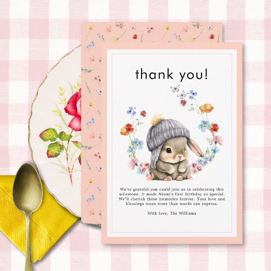 森の動物 うさぎ ボタニカル 1歳の誕生日 サンキューカード