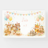 森の動物 ウサギ クマ キツネ 誕生日 背景 横断幕 (横)