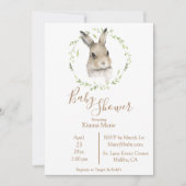 森の動物 ウサギ ラビット スクリプト 水彩 赤ちゃん 招待状 (正面)