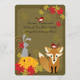 森の動物 オータム 1歳 誕生日招待状 招待状