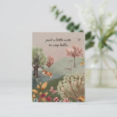 森の動物 キツネ ウサギ 花 ポストカード (スタンド正面)