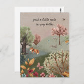 森の動物 キツネ ウサギ 花 ポストカード (正面/裏面)