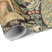 森の動物，キツネ，孔雀，緑のフローラのウサギ ラッピングペーパー (ロールコーナー)