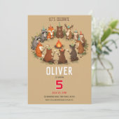森の動物 キャンプファイヤー誕生日パーティー 招待状 (スタンド正面)