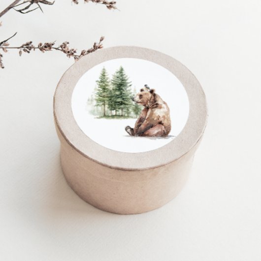 森の動物 | クマと鳥のベビーシャワープレゼント ラウンドシール