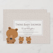 森の動物 クマの双子 ベビーシャワー 招待状 (正面/裏面)