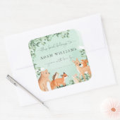 森の動物 グリーンのブックプレートステッカー スクエアシール (封筒)
