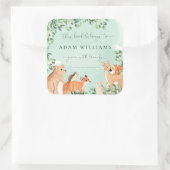 森の動物 グリーン ブックプレート ステッカー (バッグ)