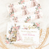 森の動物 シカ ボヘミアントリバル ガール ベビーシャワー 招待状