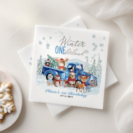 森の動物 トラック ワンダーランド 1歳の誕生日 スタンダードカクテルナプキン