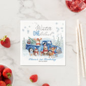 森の動物 トラック ワンダーランド 1歳の誕生日 スタンダードカクテルナプキン (インサイチュ)