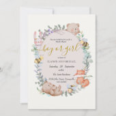 森の動物　ナチュラル　水彩　ジェンダー・リビール 招待状 (正面)