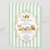 森の動物 ニュートラル ベビーシャワー 招待状 (正面/裏面)