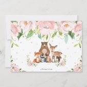 森の動物 ピンクの花 1歳の誕生日写真 招待状 (裏面)