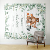 森の動物 フラワー ベビーシャワー タペストリー (インサイチュ(横))