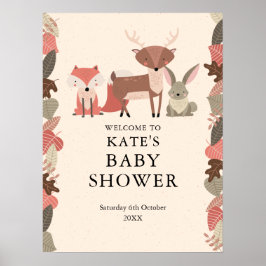 森の動物 ベビーシャワー ウェルカムサイン ポスター