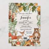 森の動物 ベビーシャワー 招待状 グリーン (正面/裏面)