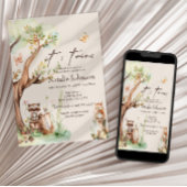 森の動物 ボーホー ツインズ ベビーシャワー 招待状