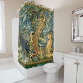 森の動物，レイベン，キツネ，孔雀ブルーグリーンフローラ シャワーカーテン (インサイチュ)