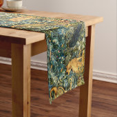 森の動物,レイベン,キツネ,孔雀ブルーグリーンフローラ ショートテーブルランナー (インサイチュ)