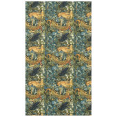 森の動物，レイベン，キツネ，孔雀ブルーグリーンフローラ テーブルクロス (正面)