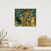 森の動物,レイベン,キツネ,孔雀ブルーグリーンフローラ ポスター (キッチン)