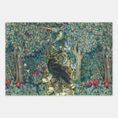 森の動物,レイベン,キツネ,孔雀ブルーグリーンフローラ ラッピングペーパーシート (正面3)