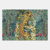 森の動物,レイベン,キツネ,孔雀ブルーグリーンフローラ ラッピングペーパーシート (正面2)