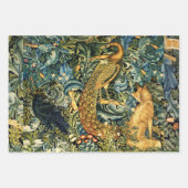 森の動物,レイベン,キツネ,孔雀ブルーグリーンフローラ ラッピングペーパーシート (正面)