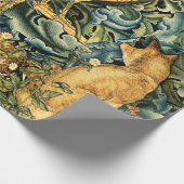 森の動物，レイベン，キツネ，孔雀ブルーグリーンフローラ ラッピングペーパー (角)