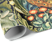 森の動物，レイベン，キツネ，孔雀ブルーグリーンフローラ ラッピングペーパー (ロールコーナー)