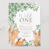 森の動物 ワイルドワン 初誕生日 招待状 (正面/裏面)