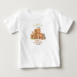 森の動物 ワイルドワン 1歳誕生日 ベビーTシャツ